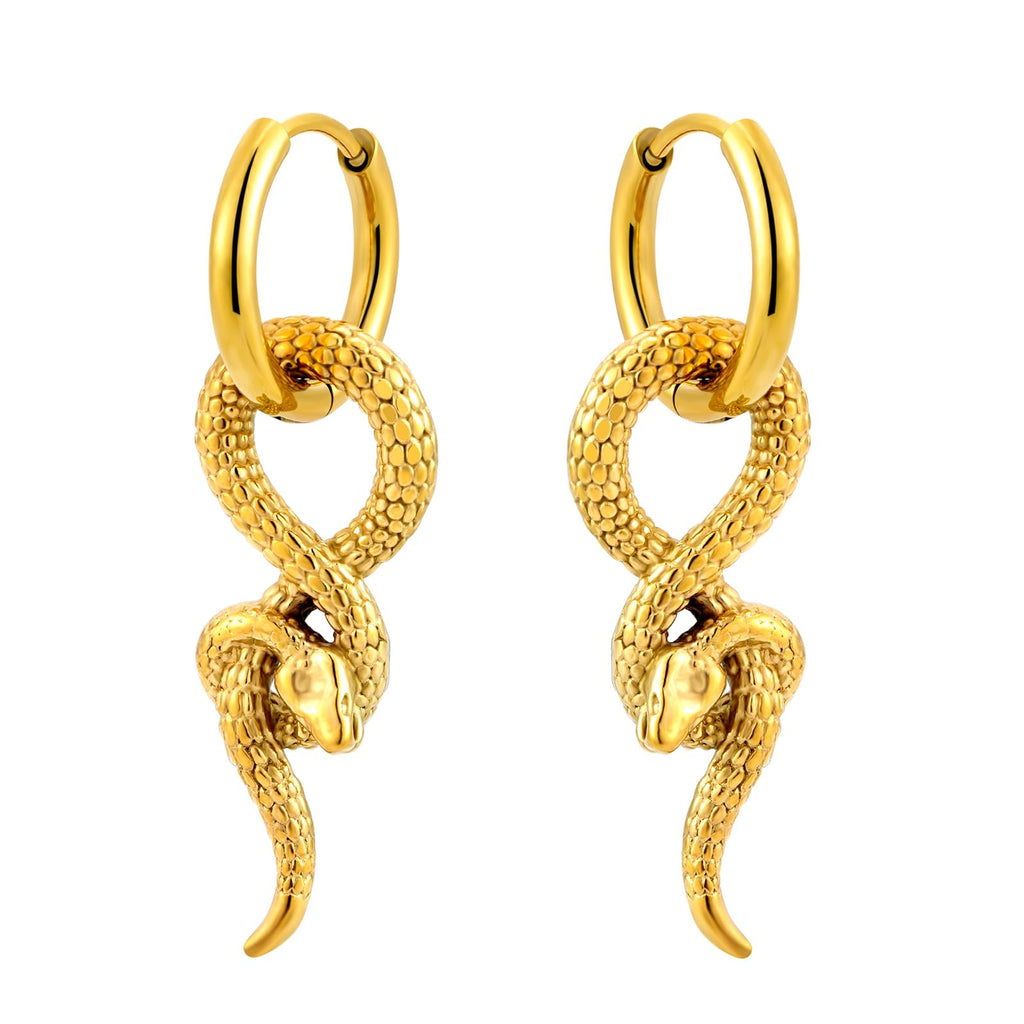 NewHuajiava 18K Gold Plated Snake Earrings Hypoallergenic for Sensitive Ear