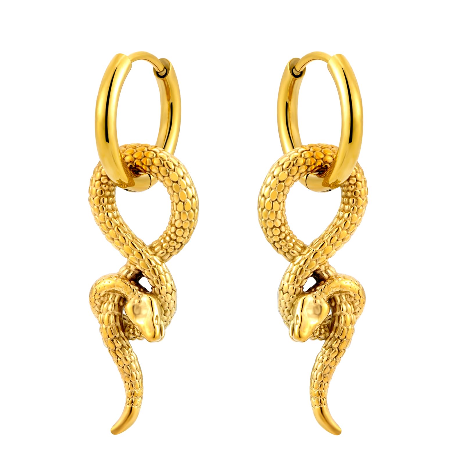 NewHuajiava 18K Gold Plated Snake Earrings Hypoallergenic for Sensitive Ear