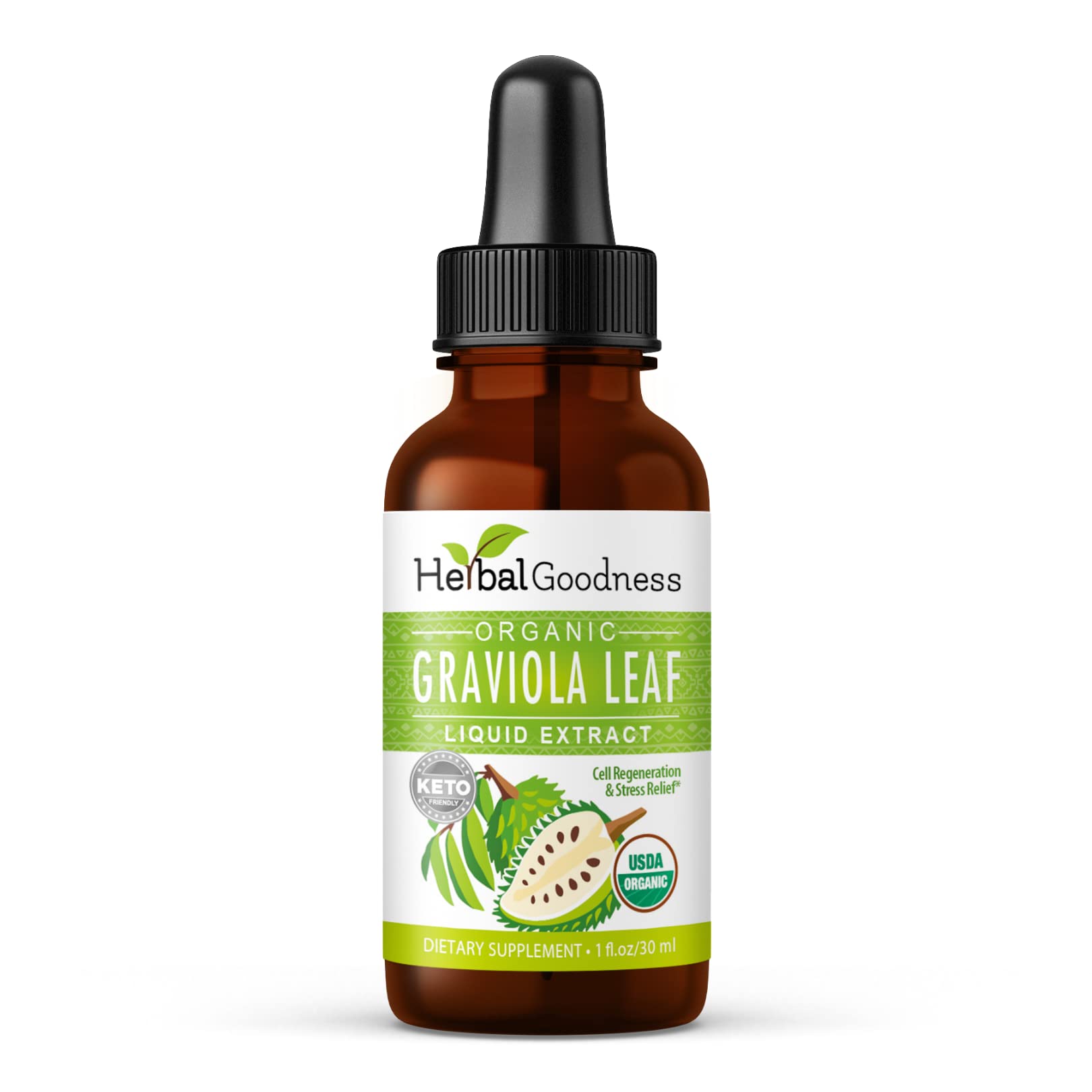 Herbal Goodness Organic Soursop Graviola Leaf Extract 1oz – 15X Concentrated Guanabana Liquid Tincture | USDA Organic & Kosher Certified | Supports Cell and Immune Wellness | Soursop Bitters Liquid