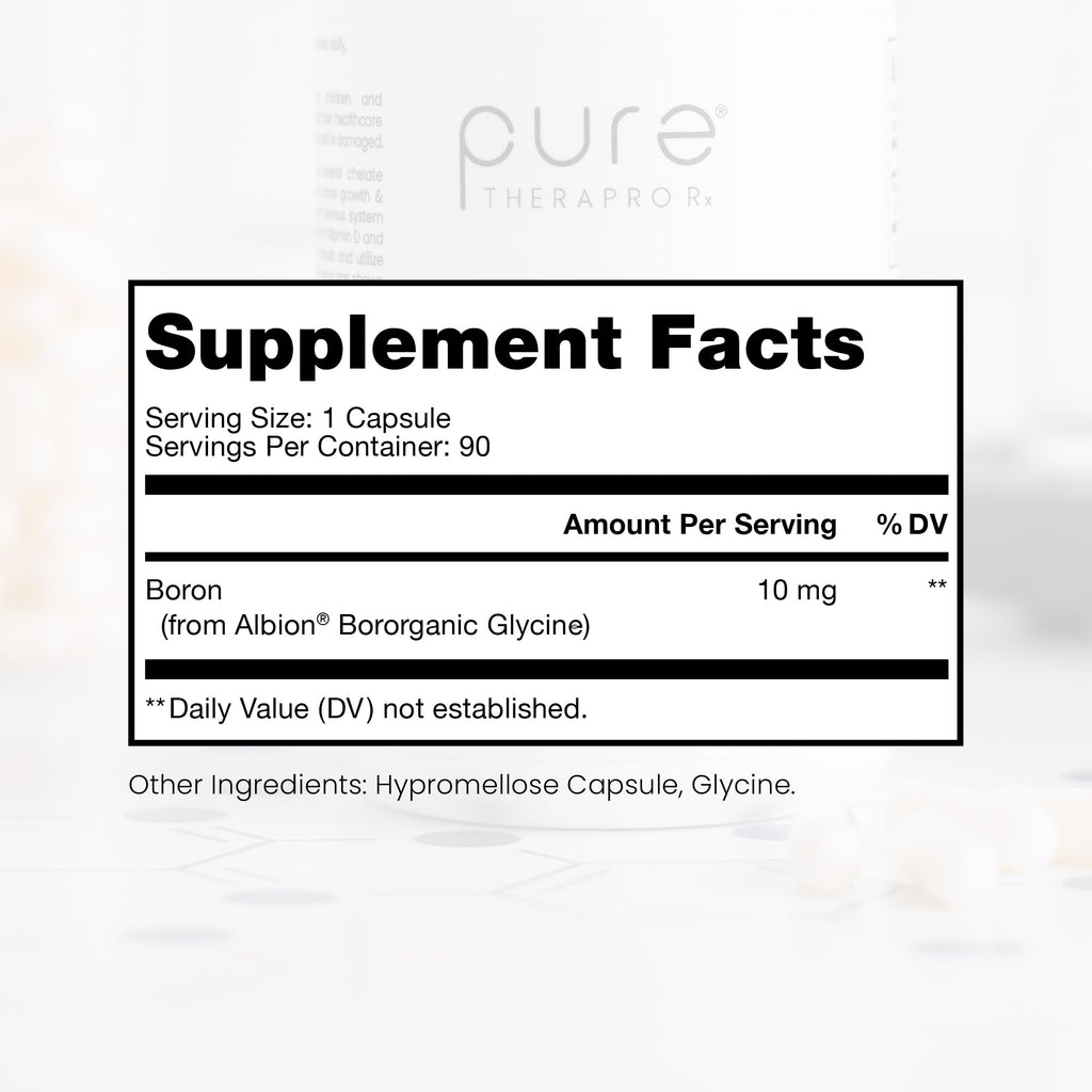 Pure TheraPro Rx Bio Boron 10mg, 3 Months Supply - Bororganic Glycine Boron for Men & Women - Premium Formula for Bone Health, Joint Flexibility, Cardiovascular Function & Immunity Support