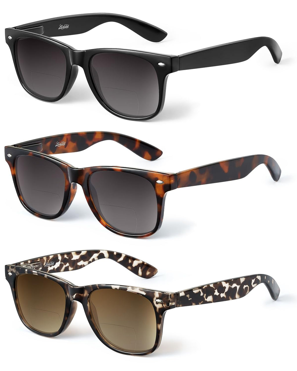 LADEESSE 3 Pack Bifocal Reading Sunglasses for Women, UV400 Sun Readers Glasses Spring Hinge Outdoor Sunglasses +2.50