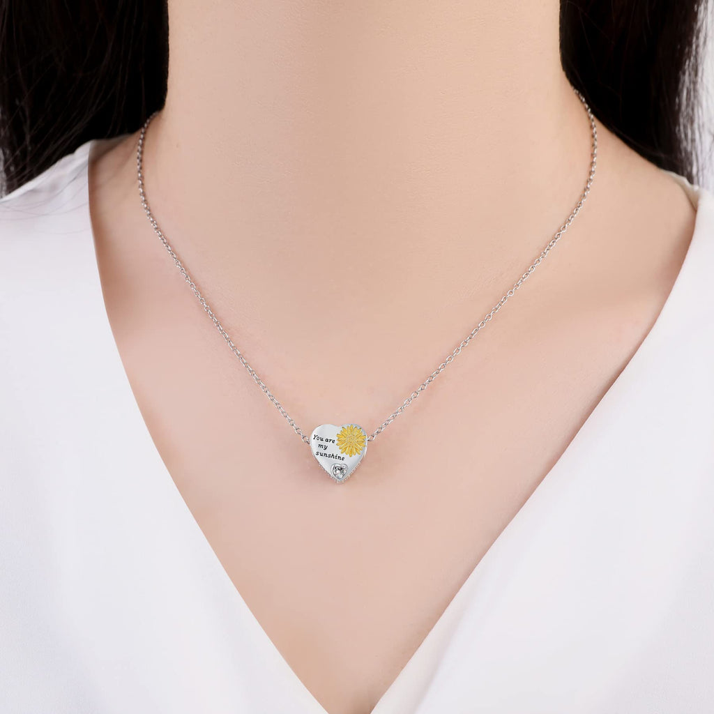 925 Sterling Silver Sunflower Charms Fit Pandora Charms Bracelet Forever In My Heart Fit Wife Mother's Day Christmas Birthday Gift