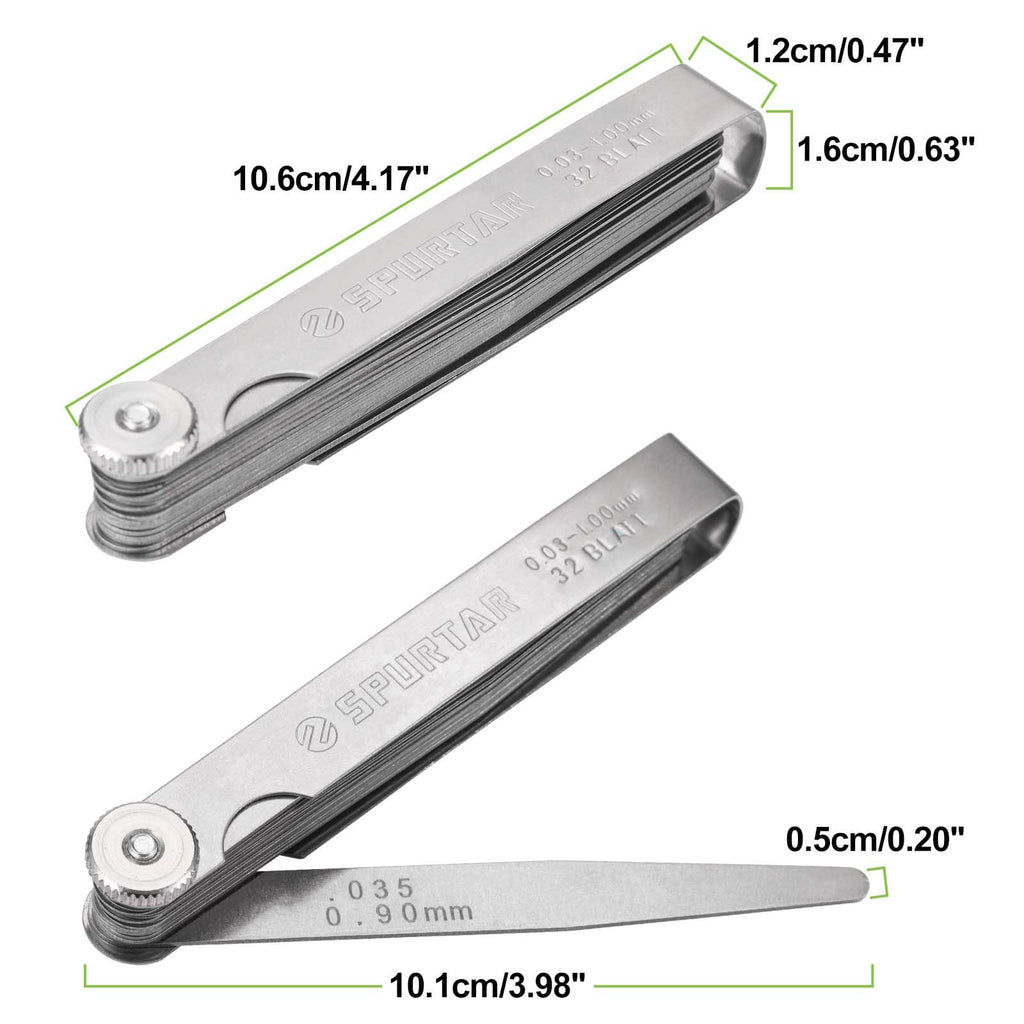 Spurtar Feeler Gauges 0.001-0.04" (0.03-1.00mm) 32 Blades Tapered