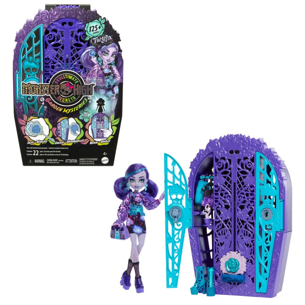 Monster High Skulltimate Secrets Doll & Accessories Set, Garden Mysteries Twyla with Reveal Closet & 19+ Tea Party Surprises Like Clothes