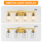 DIKAIDA Bathroom Vanity Light, 4-Light Modern Matte Gold Wall Sconce Lighting with Clear Glass Shade, Black Wall Lights,Bath Vintage Wall Mounted Lamps for Mirror Bedroom Living Room
