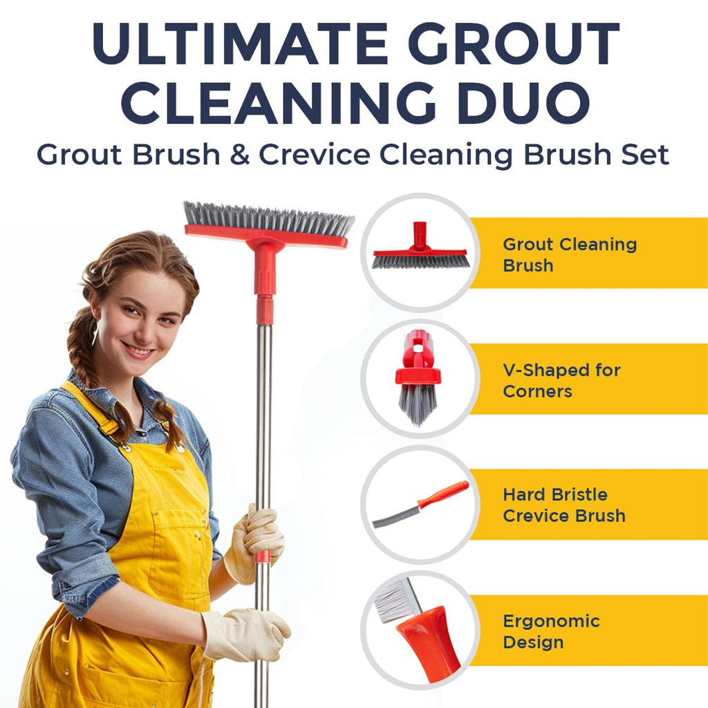 Grout Brush with Long Handle & Hard Bristle Crevice Cleaning Brush, Grout Cleaner for Tile Floors, Floor Scrubber for Tile Grout Line, Household Use, Multipurpose Gap Cleaning Tools by Foxtrot Living