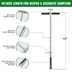40 Inch Soil Sampler Probe, Stainless Steel Soil Core Sampling Tool with T-Handle, Heavy Duty Soil Probe for Lawn, Garden, Farm & Soil Testing