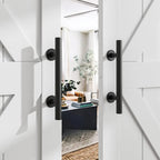 SMARTSTANDARD 2PCS Sliding Barn Door Handle, 12 Inch Heavy Duty Pull and Flush Hardware Set, Black, Large Rustic Two-Side Design, Round