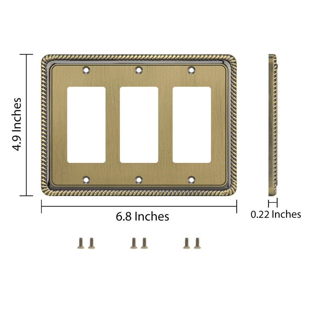 Henne Bery Rope Edge Decorative Wall Plate Switch Plate Outlet Cover (Triple Decorator, Antique Brass)