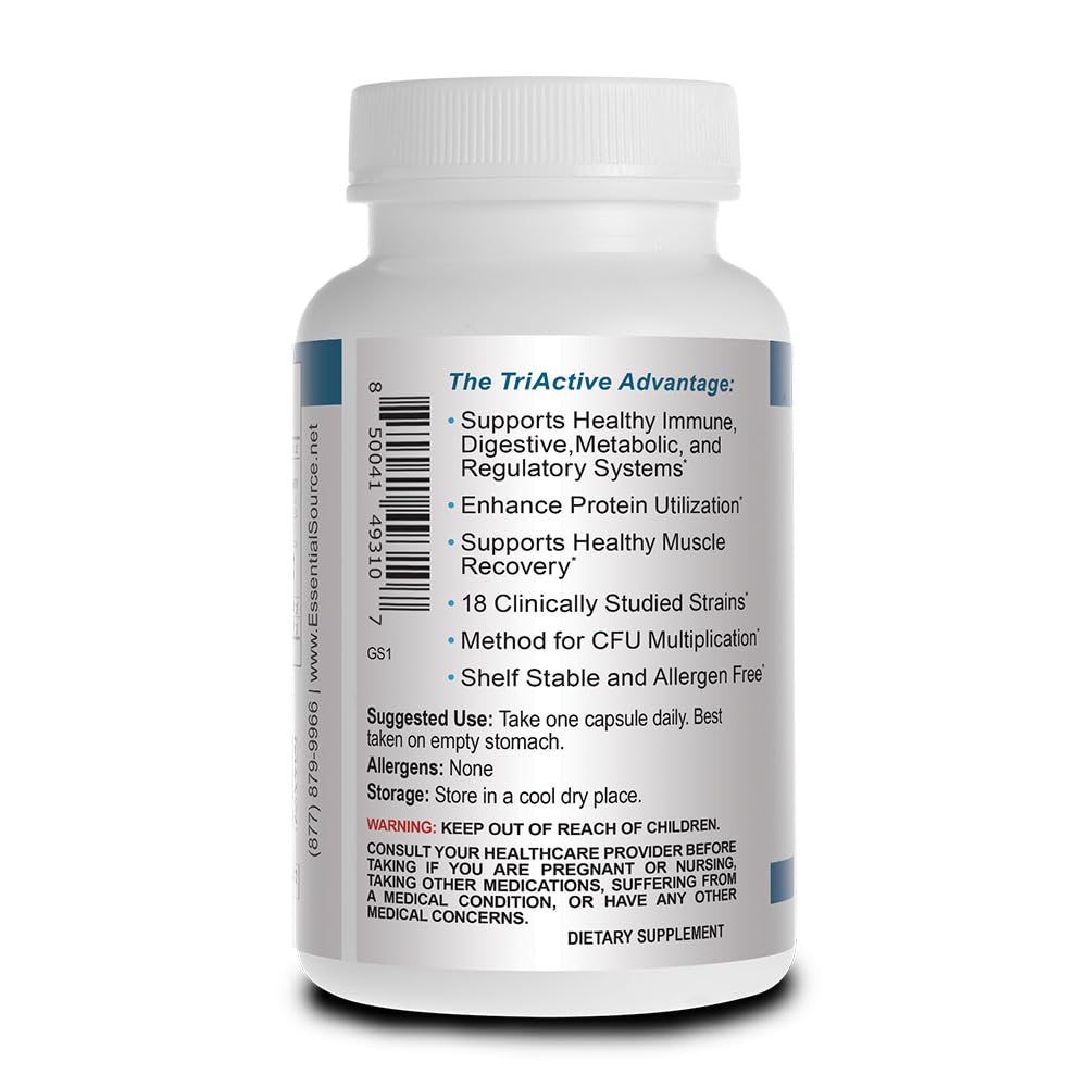 Essential Source TriActive Biotics for Men - Probiotic Capsules, 30 Billion CFU with Prebiotics & Blue Spirulina, Shelf Stable, Allergen Free, Digestive & Immune Support, 30 Count