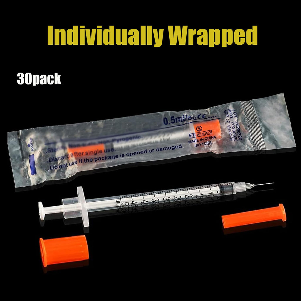 0.5ml/cc 30G 5/16 Inch , U-100 Syringes, Individual Package Pack of 30