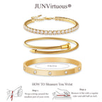 JUNVirtuous 3-Pack Gold Bracelets for Women,18K Gold Plated Bangle Tennis Bracelets Stack Set for Women Trendy Non Tarnish Stainless Steel Gold Bangles Accessories Designer Jewelry Pulseras Para Mujer