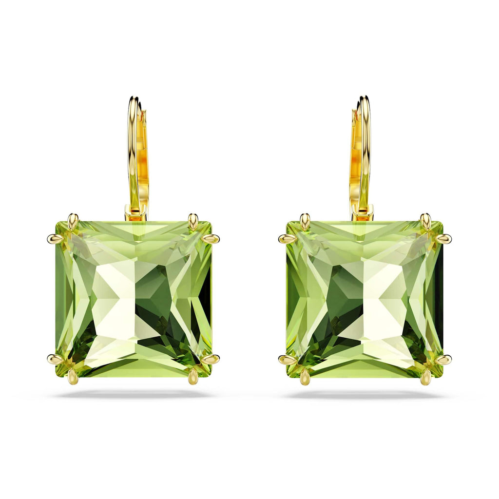 Swarovski Millenia Drop Earrings, Square Cut, Green Crystal, Gold-tone Finish