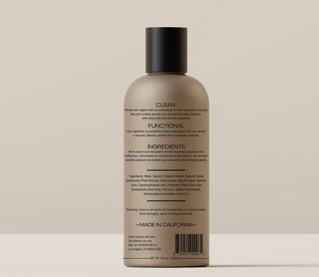 HygieneLab Face Wash – EWG Verified, Gentle & Hydrating Cleanser with Aloe, Niacinamide & Vitamin C, Removes Dirt Without Stripping Skin (5 fl oz)