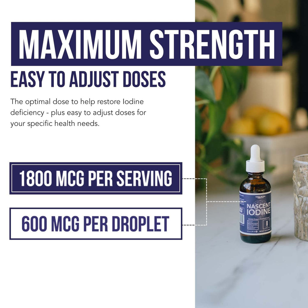Nascent Iodine Supplement 400 Servings, Glass Bottle, Vegan, 1800 mcg - 600 mcg per Drop - Pure, Clear Color - Supports Thyroid Health, Energy, Immunity & Metabolism (2 oz.)