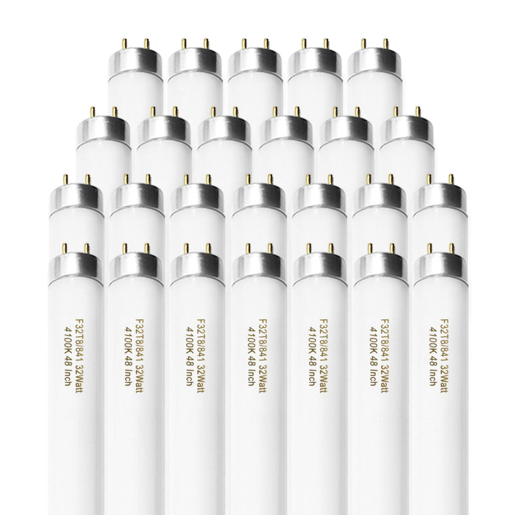 Konideke 25 Pack F32T8/841 Fluorescent Tube 48 Inch, T8 Fluorescent Light Bulb 4 Foot 32 Watt 4100K Cool White 2600 Lumens G13 Base
