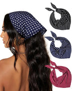 AWAYTR 3Pcs Hair Bandanas Head Kerchief for Women Girls Tie-Back Boho Hair Scarf Headband Bandana Triangle Head Scarf (Polka Dot - Red/Black/Dark Blue)