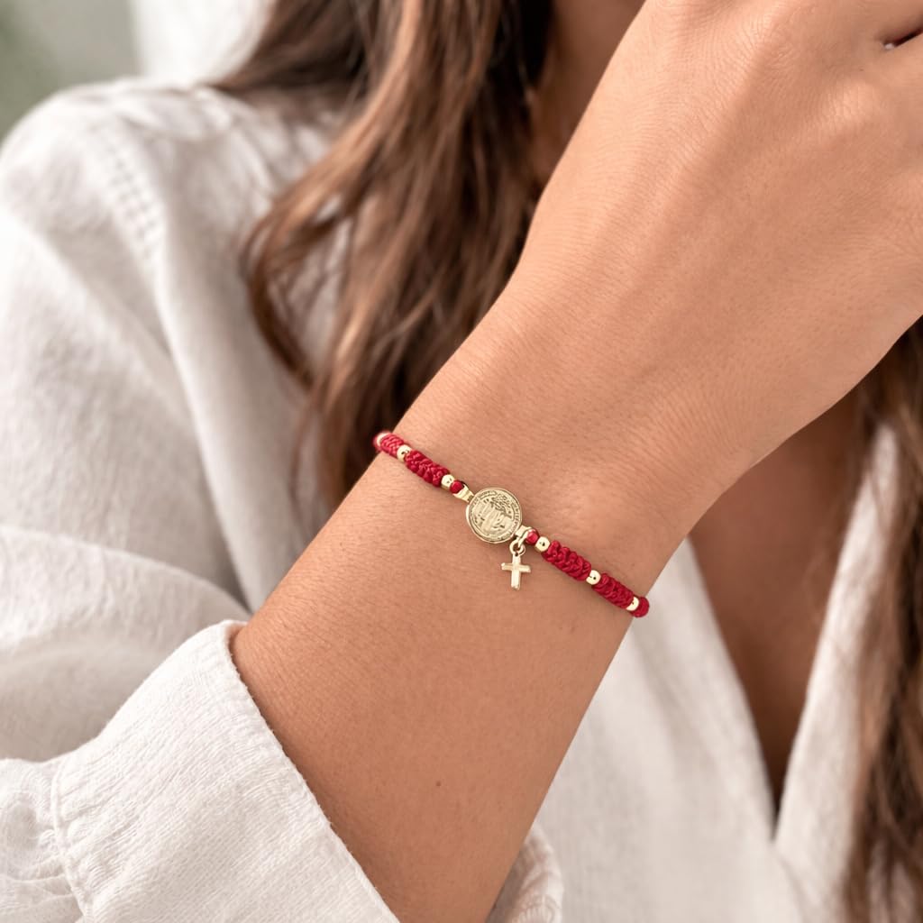 St Benedict Medal Red String Adjustable Bracelet for her Pulsera San Benito