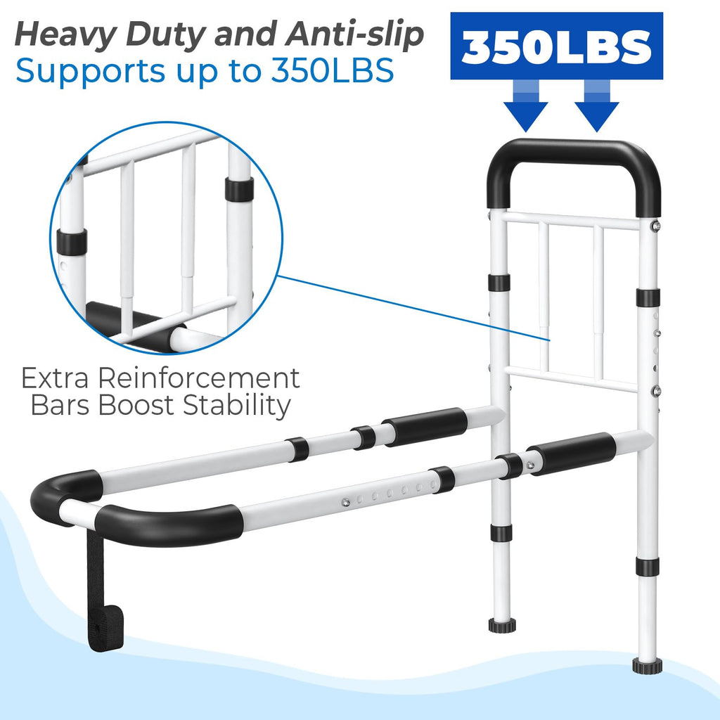 BigDolphin Bed Rails for Elderly Adults - ASTM Approved, 350 LBS Capacity, Tool-Free Assembly, Non-Slip Ergonomic Handle with Storage Pocket, Safe Bed Rails for Seniors
