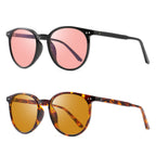 JFXQDR 2 Pack Indoor Fluorescent-41 Pink & Outdoor Fluorescent-60 Brown Round Tinted Blue Light Blocking Glasses for Migraine, Light Sensitivity, Photophobia & LED Gaming Computer Screen Glare RF6213
