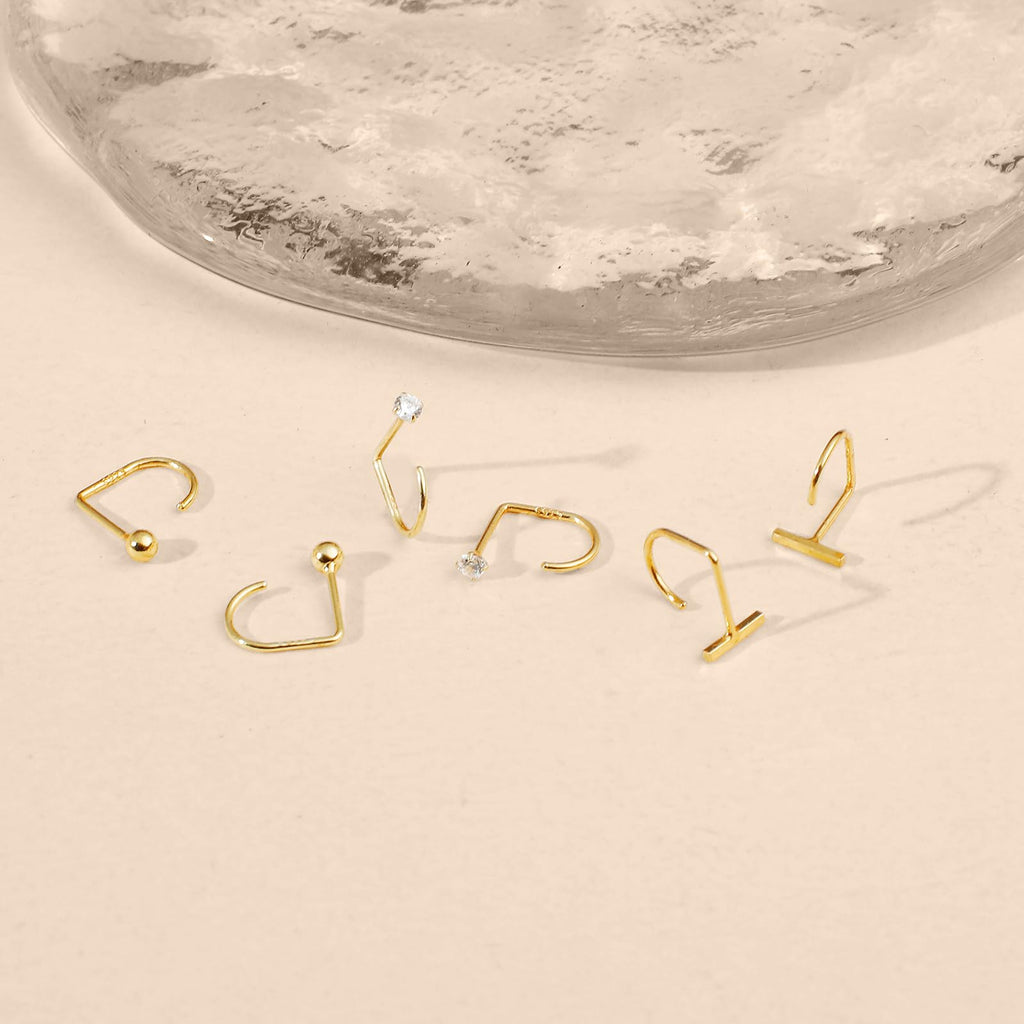 Sanglarst 925 Sterling Silver 14K Gold Plated Backless Half Hoop Earrings