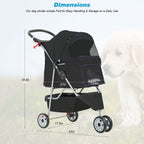 BestPet 3 Wheels Pet Dog Stroller Cat Cage Jogger Stroller Cats Travel Folding Carrier Waterproof with Cup Holder & Removable Liner,Black