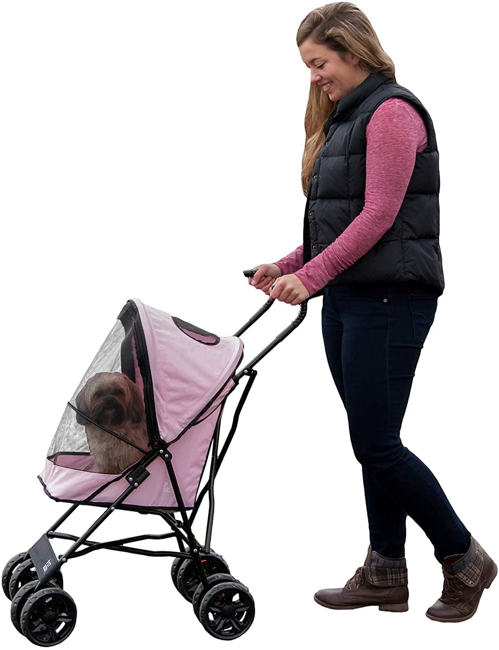Pet Gear Travel Lite Plus Stroller, Compact, Easy Fold, No Assembly Required, Large Wheels for Cats and Dogs up to 15 pounds, New Rose Pink