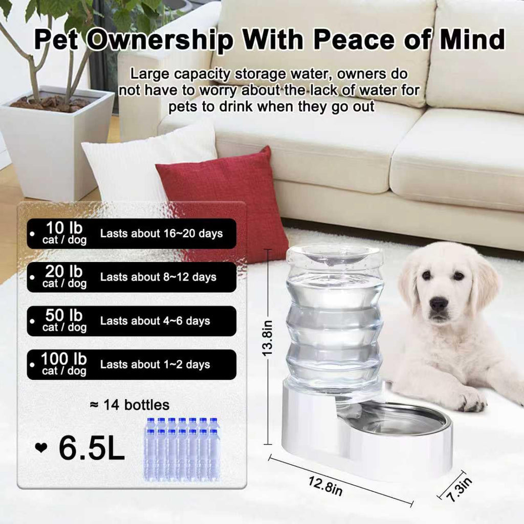 RIZZARI Automatic Gravity Pet Dispenser: Helps Prevent Urinary Stones - Activated Carbon Ion Exchange System - 6.5L Large Capacity Stainless Steel-Ideal for Cats & Small Dogs-All-Day Hydration at Home