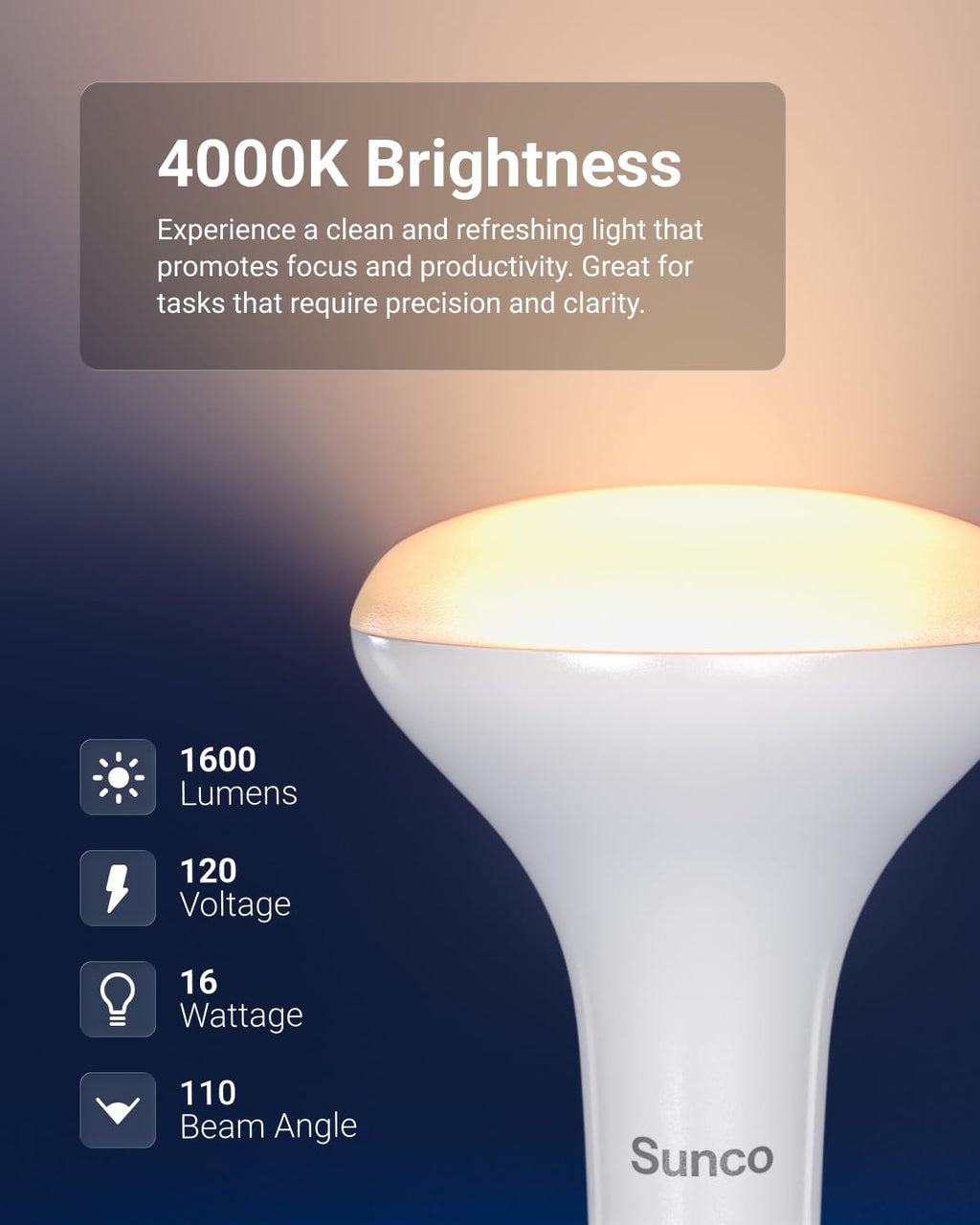 Sunco 12 Pack BR30 LED Bulb, Recessed Can Light Bulbs, Indoor Flood Lighting, 1600 LM, 16W (100W Equivalent) 4000K Cool White, E26 Medium Base, Dimmable UL