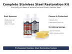 CLEAN MY STEEL Stainless Steel Rust Stain Remover & Cleaner Kit, NSF Safe for Food Areas. Includes Cleaner for Commercial Equipment, Appliances, Gloves & Sponge (8.5 oz)