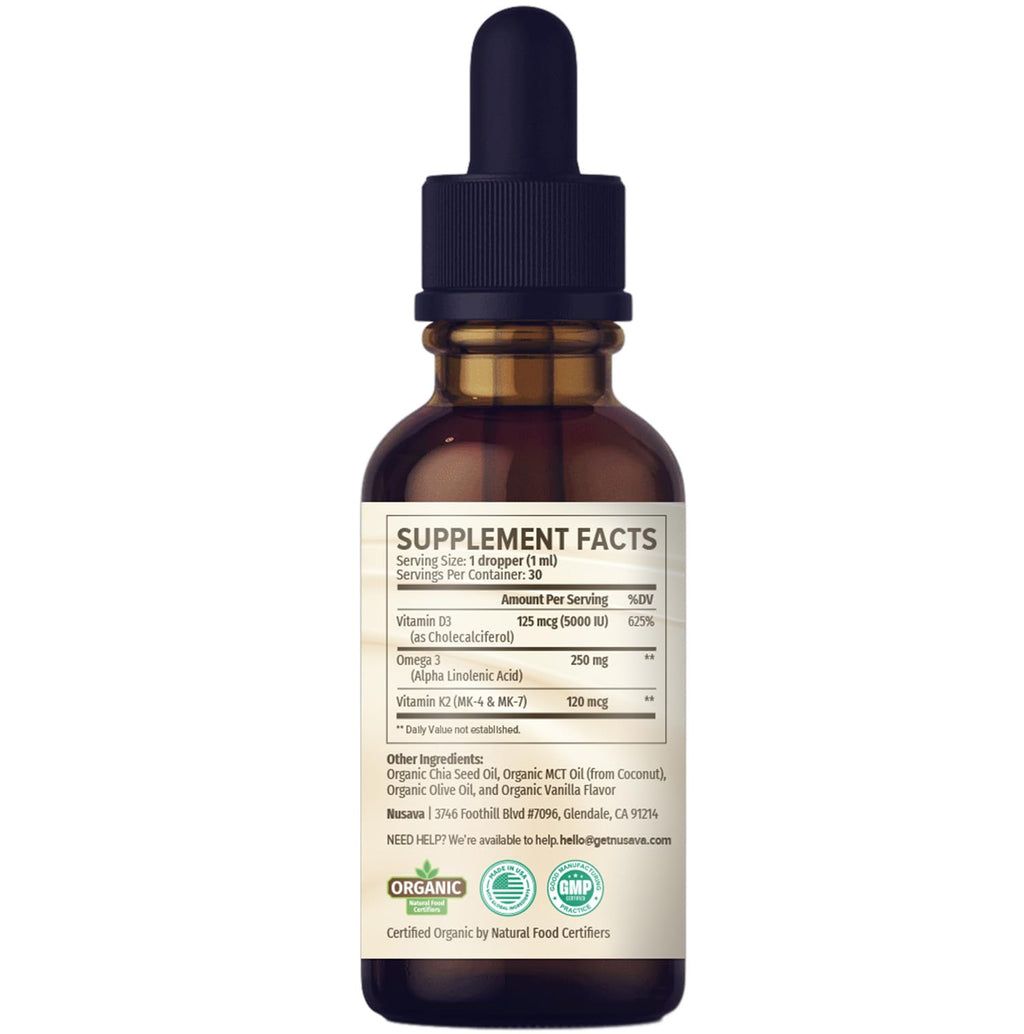 (2 Pack) Organic Vitamin D3 K2 Drops with MCT Oil Omega 3, 5000 IU - Maximum Strength Vitamin D Liquid, No Fillers, Non-GMO Liquid D3 for Faster Absorption and Immune Support (Vanilla, 1 Fl OZ x 2)
