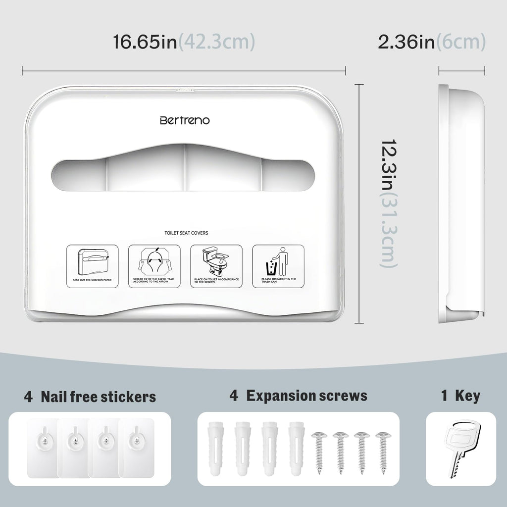 Bertreno Commercial Toilet Seat Cover Dispenser Wall Mount Half-Fold Toilet Seat Cover Holder for Restroom Commercial Bathroom White