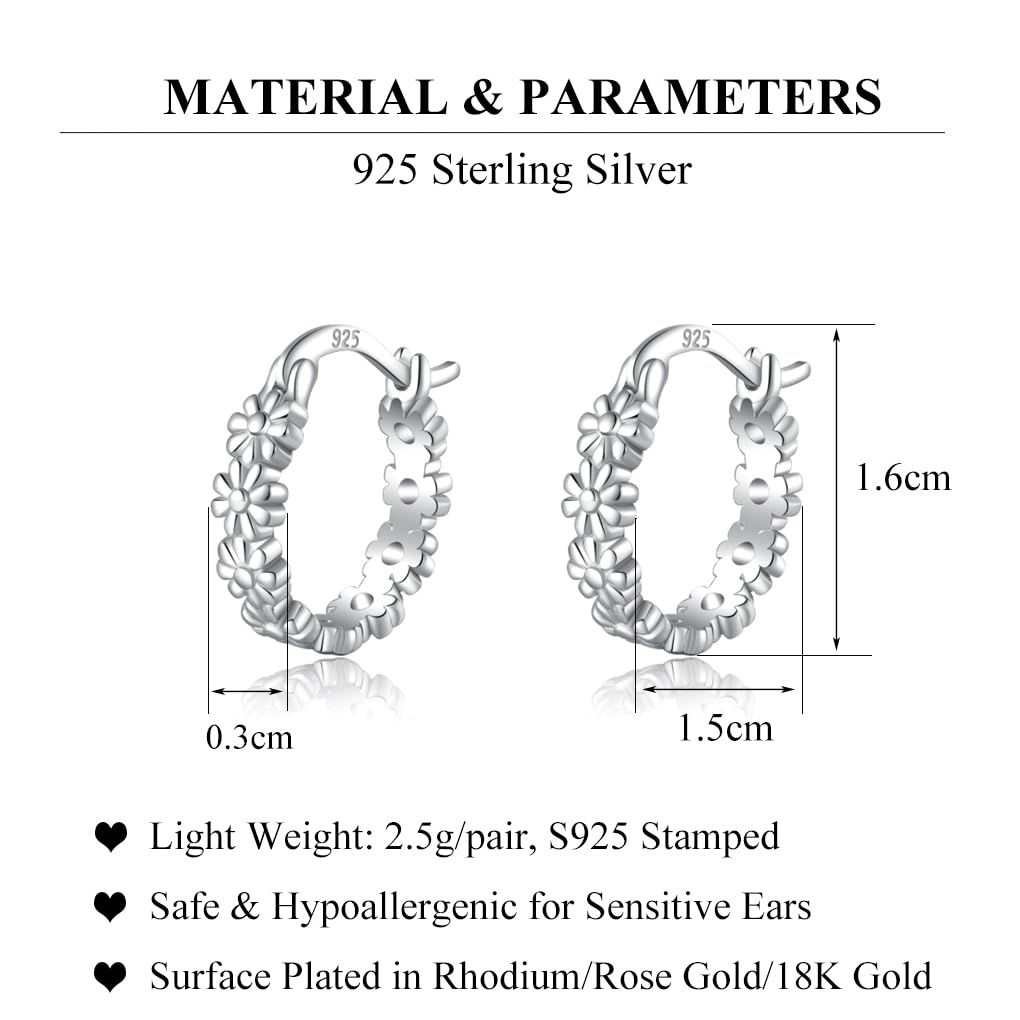 SLUYNZ Solid 925 Sterling Silver Daisy Flower Hoop Earrings for Women Teen Girls Cluster Flower Hoop Earrings (A-Sterling Silver)