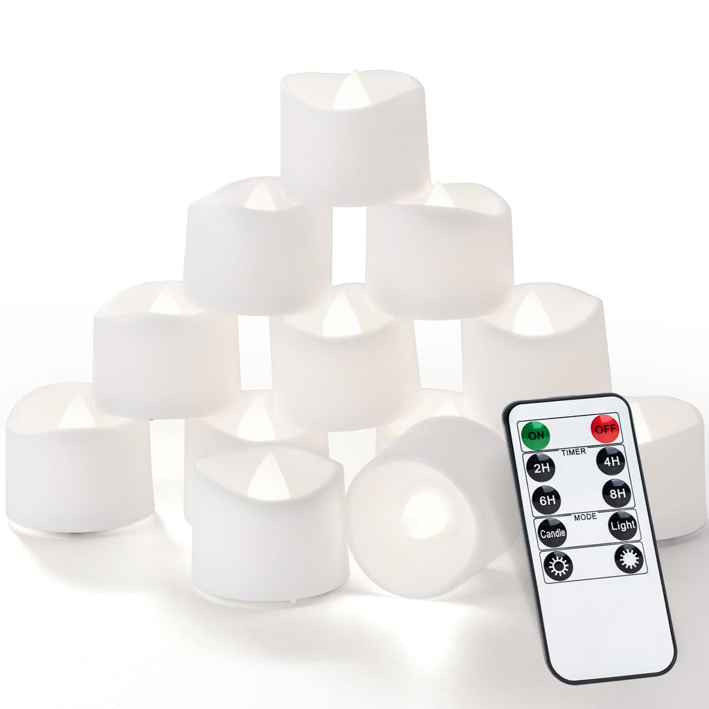 Homemory 12pcs Remote Timer LED Tea Lights Candles, 400+Hours Flickering Flameless Battery Votive Tealights for Tabletop Lighting, Centerpieces Decor, Holiday