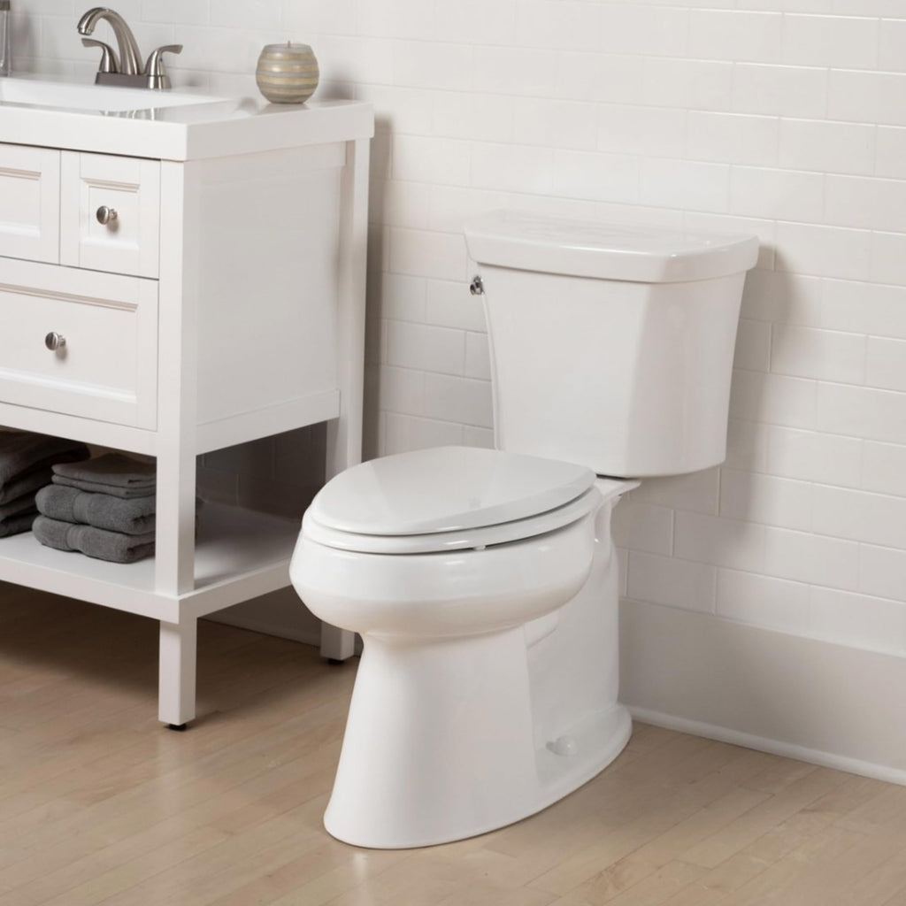 Mayfair Cassel slow close toilet seat, easy clean non-slip premium wood seat, install, made in USA, elongated, white