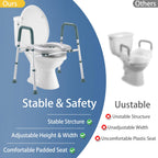 Raised Toilet Seat with Handles, Toilet Seat Riser for Seniors with Adjustable Height & Width, 400lb Cozy Padded Elevated Toilet Seat for Elderly, Handicap and Disabled, Fit Any Toilet