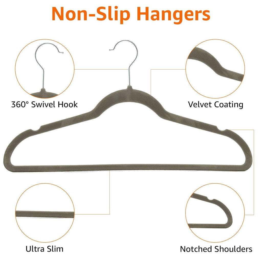 Amazon Basics Slim Velvet Non-Slip Space Saving Suit Clothes Hangers, Closet Organizer, Gray/Silver, 50-Pack