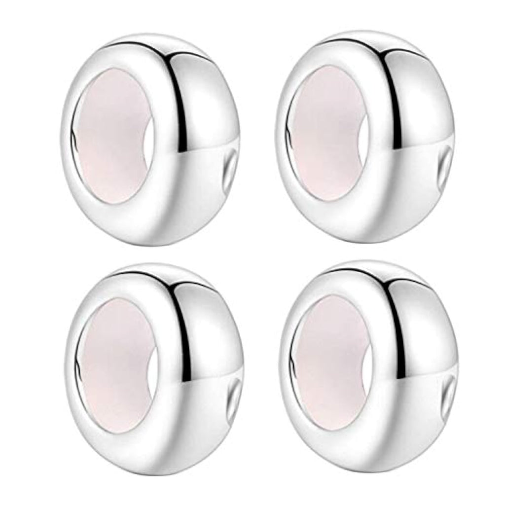 Clip Stopper Charms Sterling Silver Rondelle Spacer Bead Charm Stopper Charm for Pandora Charm Bracelets (Silver (4 pcs))