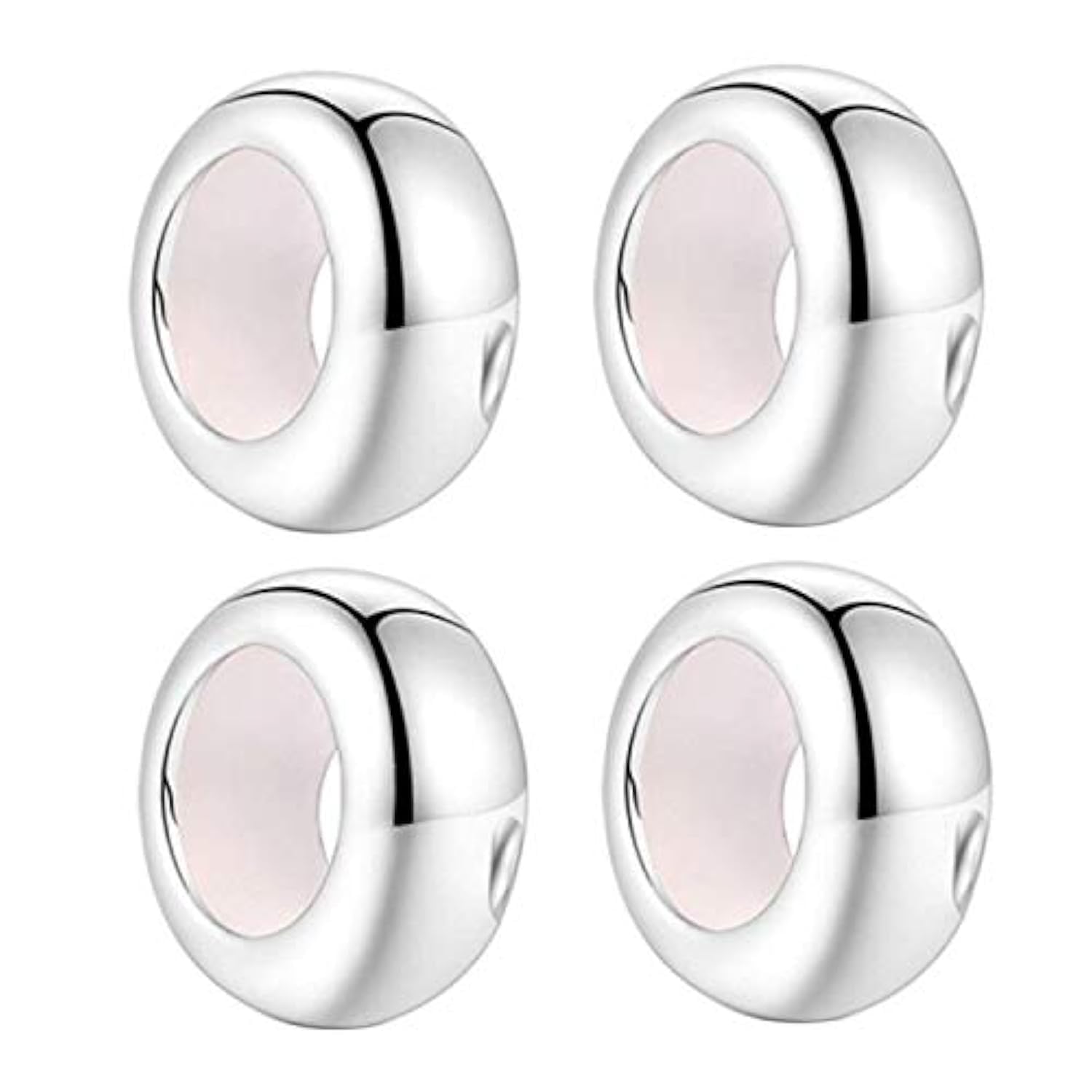 Clip Stopper Charms Sterling Silver Rondelle Spacer Bead Charm Stopper Charm for Pandora Charm Bracelets (Silver (4 pcs))