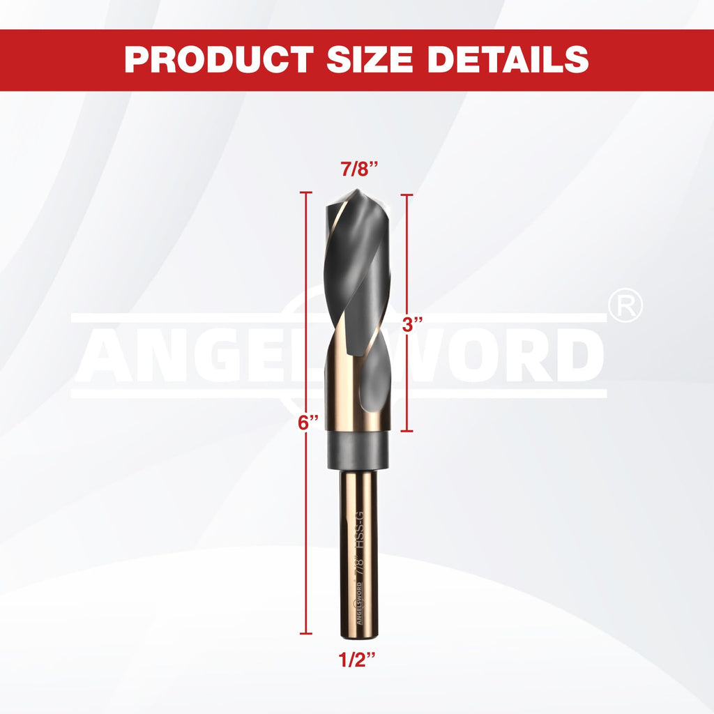 ANGELSWORD 7/8" Reduced Shank Drill Bit, M2 High Speed Steel Drill Bit for Hard Wood, Mild Steel, Cast Iron, Copper, Aluminum alloys and Other Sheet Metal