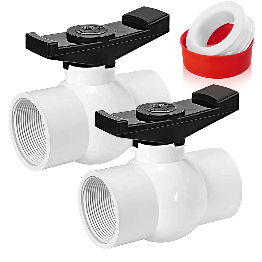 Boltigen 2Pack 1-1/2 inch NPT PVC Ball Valves, 1.5''Double Female NPT Threaded PVC Shut Off Valve with Full Flow Port, SCH40 Plastic Water Control Valve, for Swimming Pool, Irrigation, Sewage Pipes