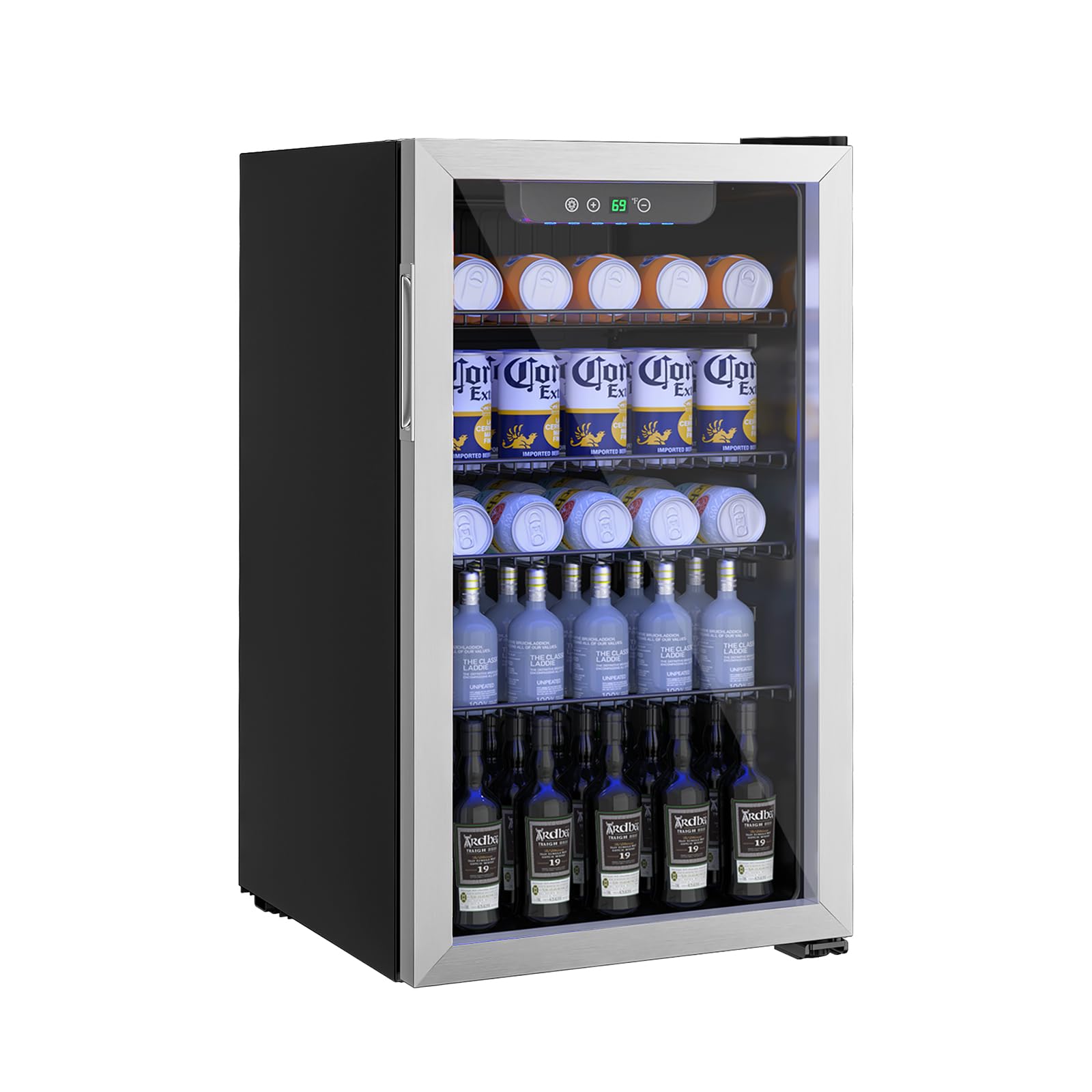 Erivess Beverage Refrigerator and Cooler, 110 Can/3.1 Cu Ft Mini Fridge with Glass Door, Adjustable Shelves for Soda,Bee,Wine, Free Standing Small Refrigerator, Digital Display, for Home, Bar, Office