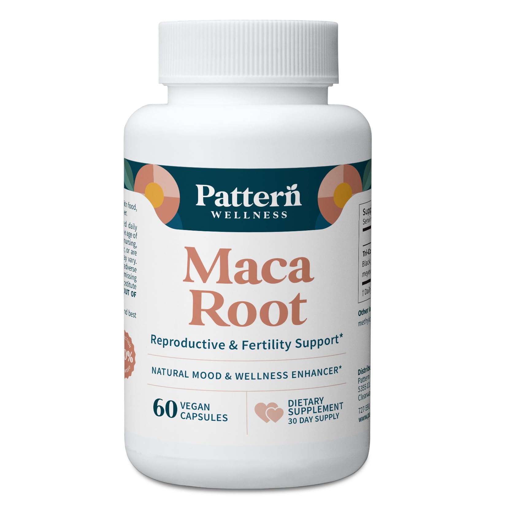 Pattern Wellness Maca Root Extract 20:1-500mg Per Serving – for Men & Women – Tri-Color Black/Red/Yellow Blend – 60 Vegan, Non-GMO Capsules
