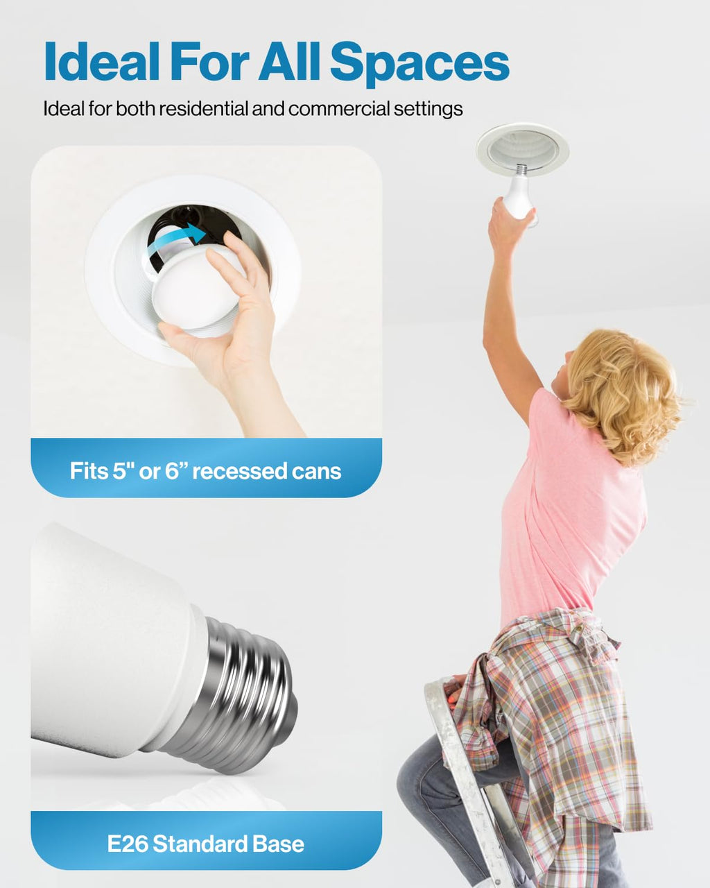 Sunco 6 Pack BR30 LED Bulb Flood Light, E26, 11W=65W, 2700K Soft White