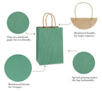 BagDream Kraft Paper Bags 100Pcs 5.25x3x8 Inches Small Kraft Gift Bags with Handles Bulk, for Shopping, Party Favor, Retail, Merchandise, Business, Green Striped Paper Sacks