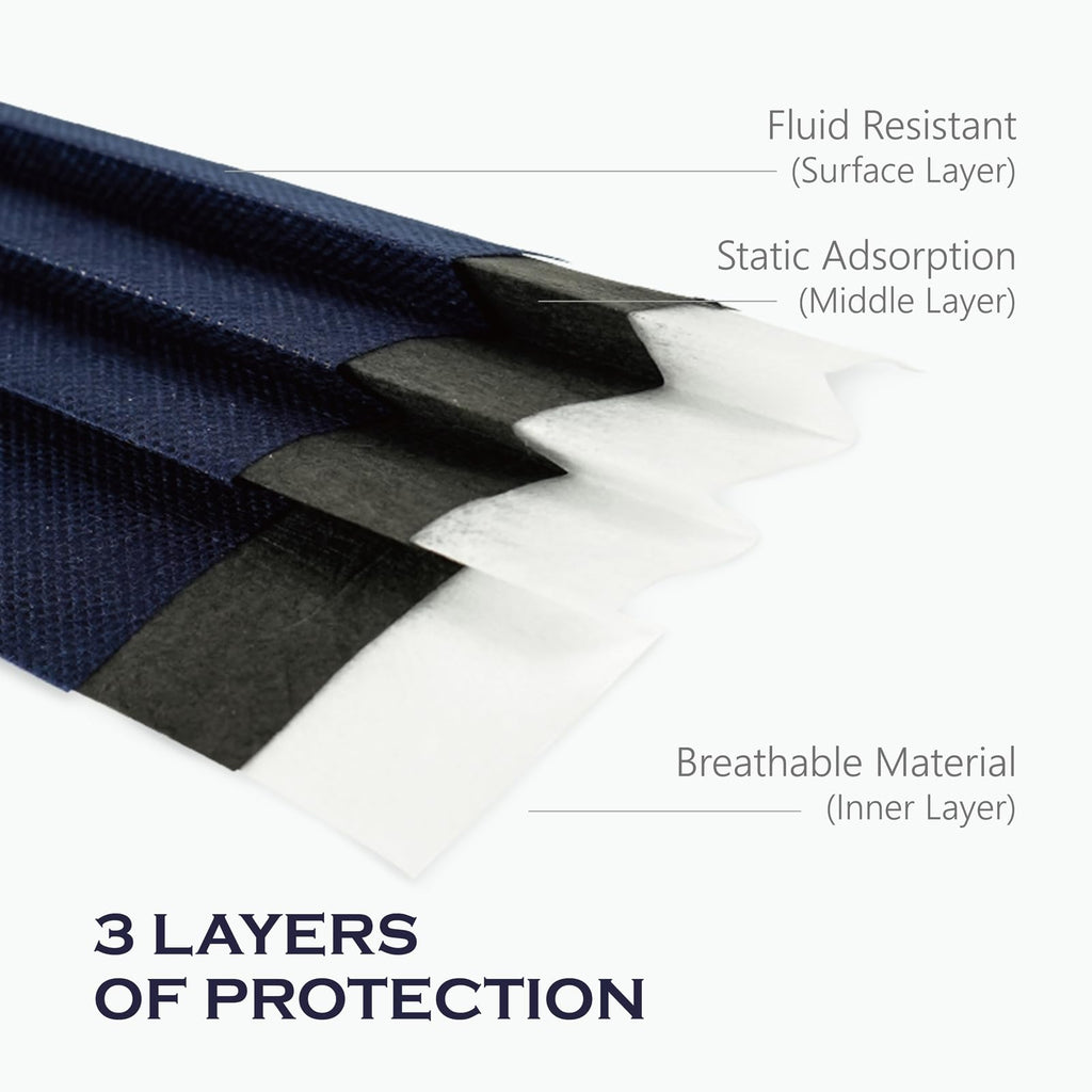 CSD Colo 50 Pcs Navy Blue Disposable Face Masks, 3 Ply Adult Mask with Elastic Ear Loop, Nose Bridge Clip, Breathable Comfortable Mask Great for Indoor, Outdoors Use (Denim Blue)