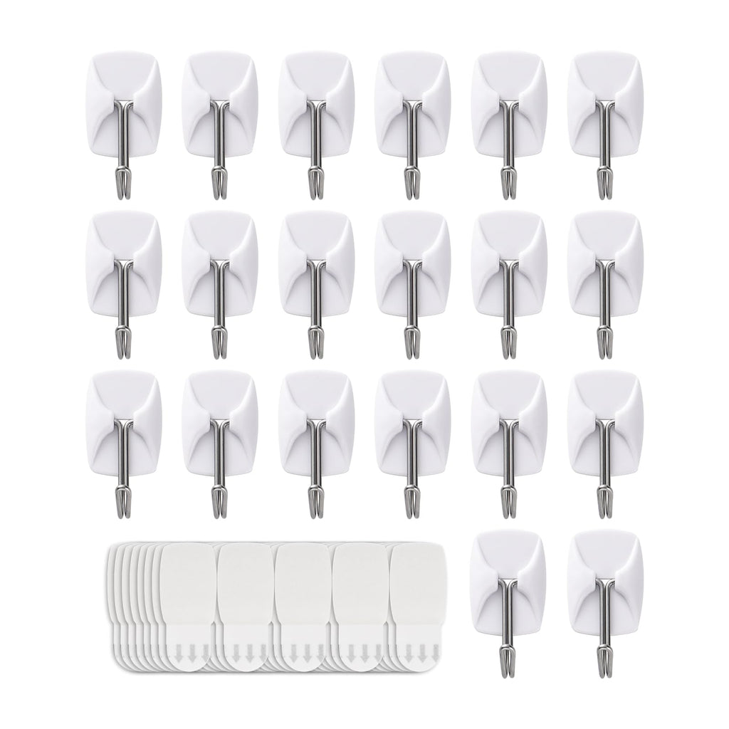 MOVELYST 20 Small Hooks+40 Removable Strips, White Wire Hanger Hooks, Heavy Duty with Adhesive Strips, Damage-Free Utility Hooks, No Tools Wall Hook for Hanging, Value Pack