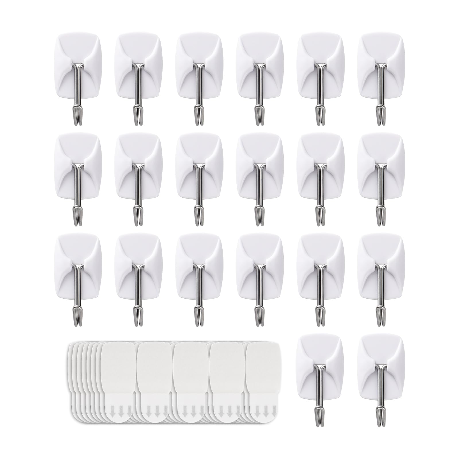 MOVELYST 20 Small Hooks+40 Removable Strips, White Wire Hanger Hooks, Heavy Duty with Adhesive Strips, Damage-Free Utility Hooks, No Tools Wall Hook for Hanging, Value Pack