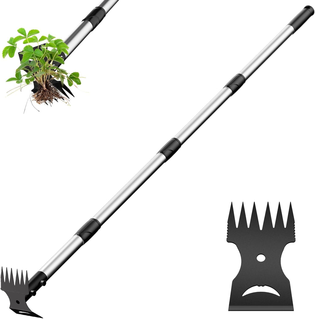 Ukiupop Weed Puller Tool with Long Handle 2-in-1 Garden Hoe and Weed Rake