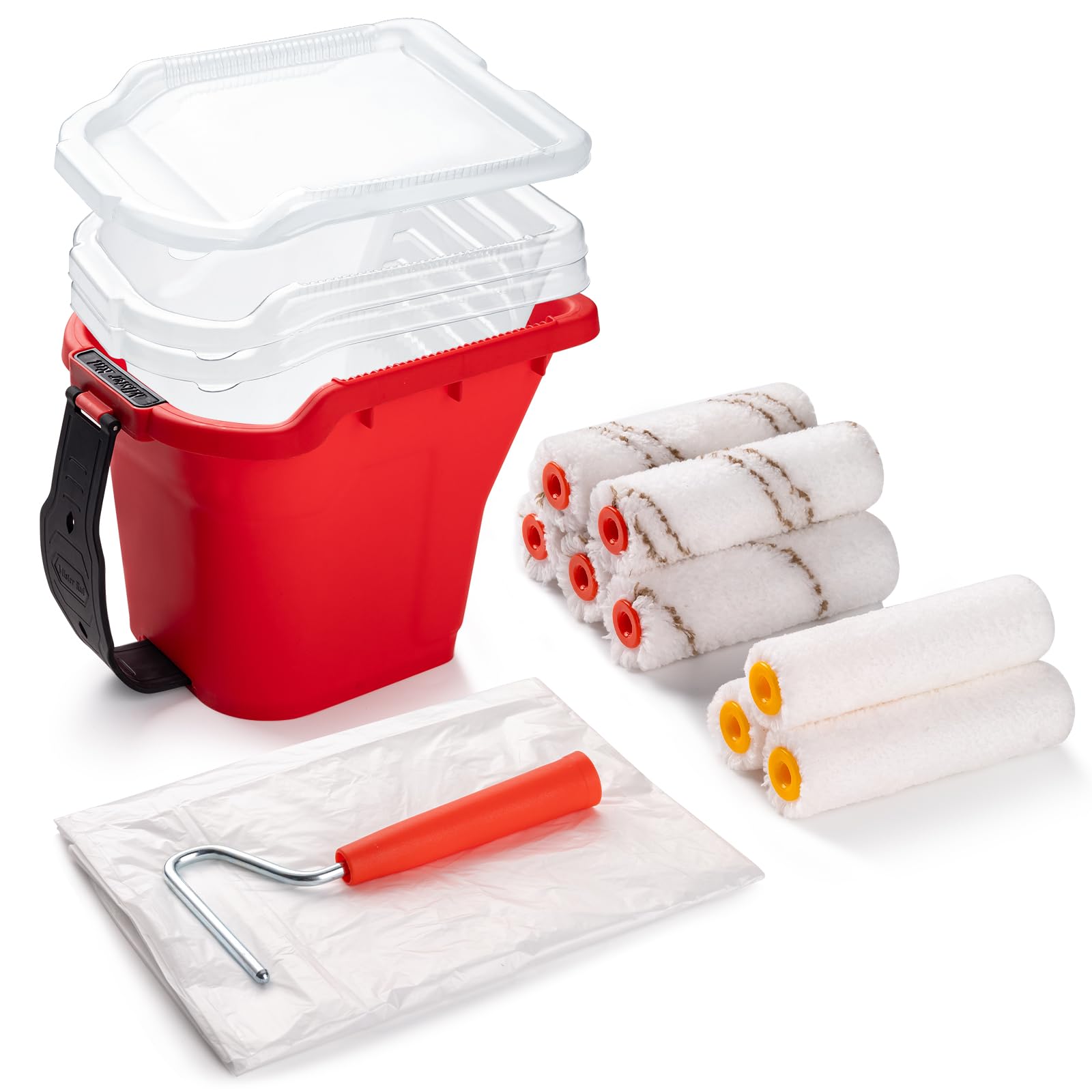 Mister Rui Paint Roller 4 Inch, 14 Pack Small Paint Brush and Roller Kit, 0.5 QT Paint Bucket Liner with Lid, Household Mini Rollers for Painting & DIY